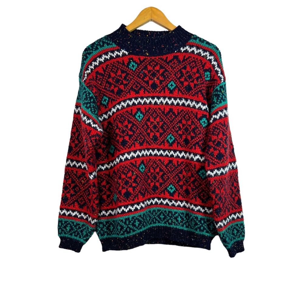 Vintage T.Q. Long Sleeve Geometric Knit Sweater Women's Winter Ski Size M